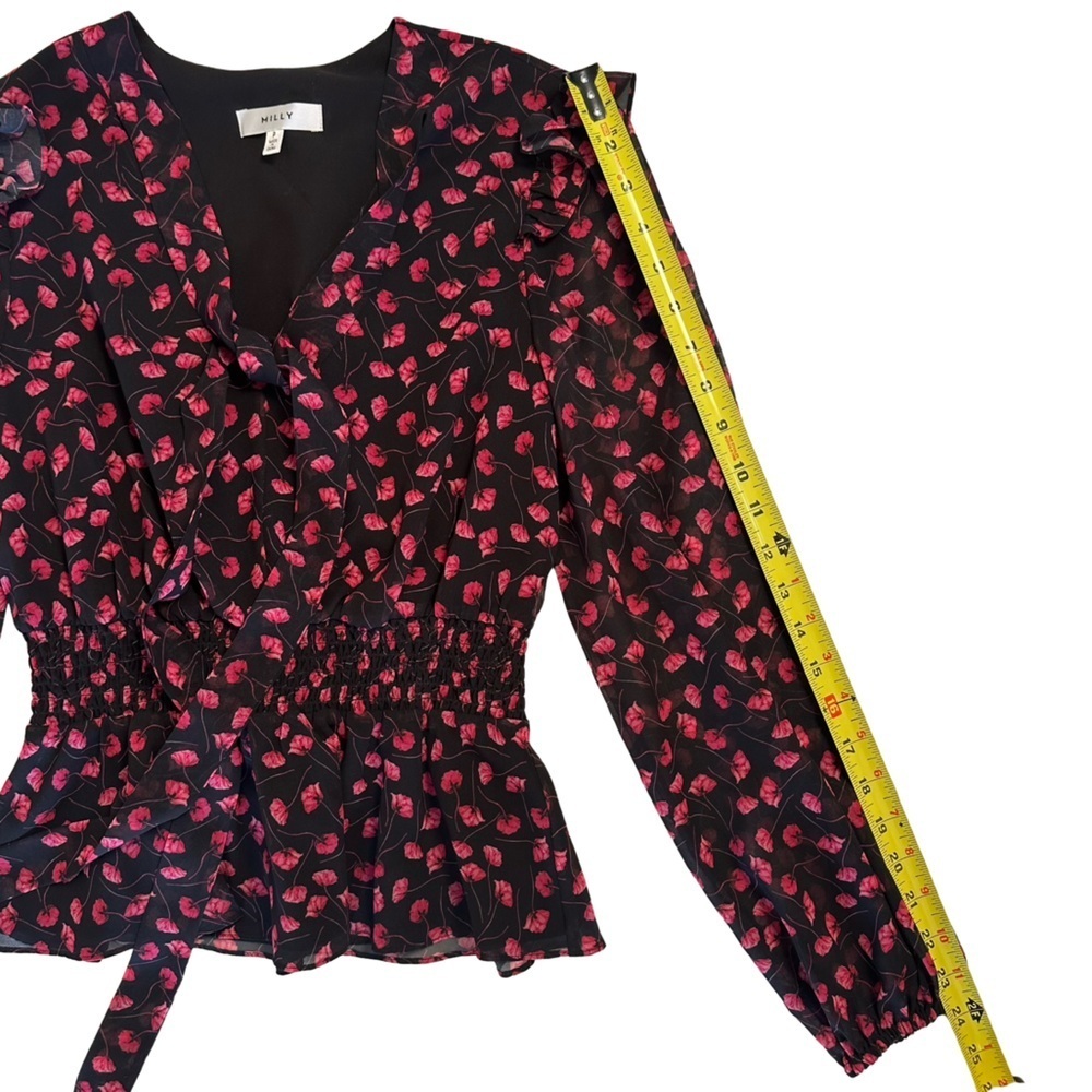 Milly Ruffle-Trim Tieneck Blouse - Picture 2 of 10
